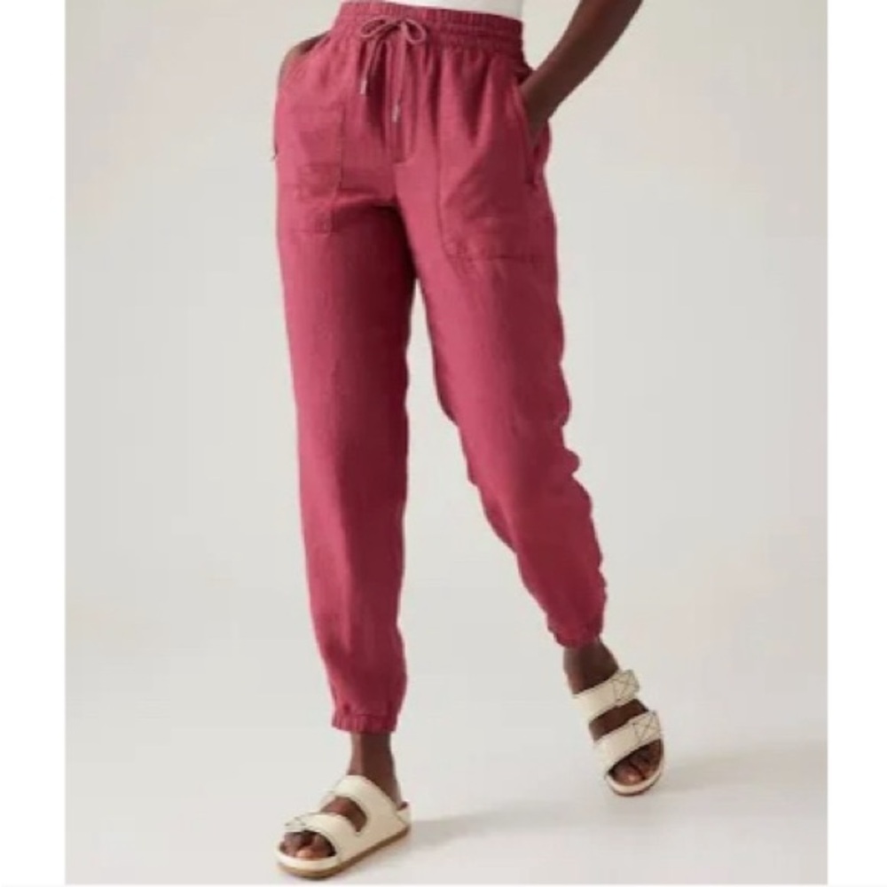 Athleta Retreat Linen Pants in Coffeeberry